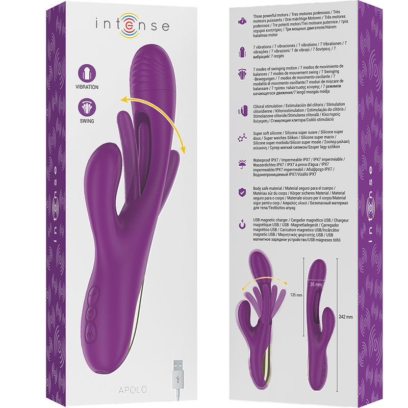 INTENSE - VIBREUR MULTIFONCTION RECHARGEABLE APOLO 7 VIBRATIONS AVEC LANGUE OSCILLANTE VIOLET
