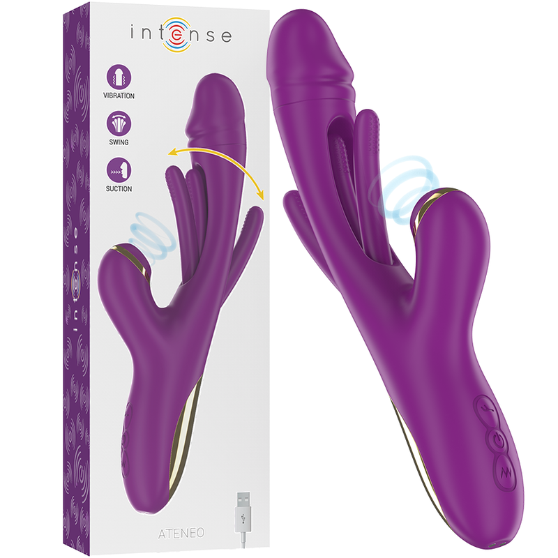 INTENSE - ATENEO RECHARGEABLE MULTIFUNCTION VIBRATOR WITH 7 VIBRATION SETTINGS, OSCILLATING TONGUE, AND SUCTION CUP (PURPLE)