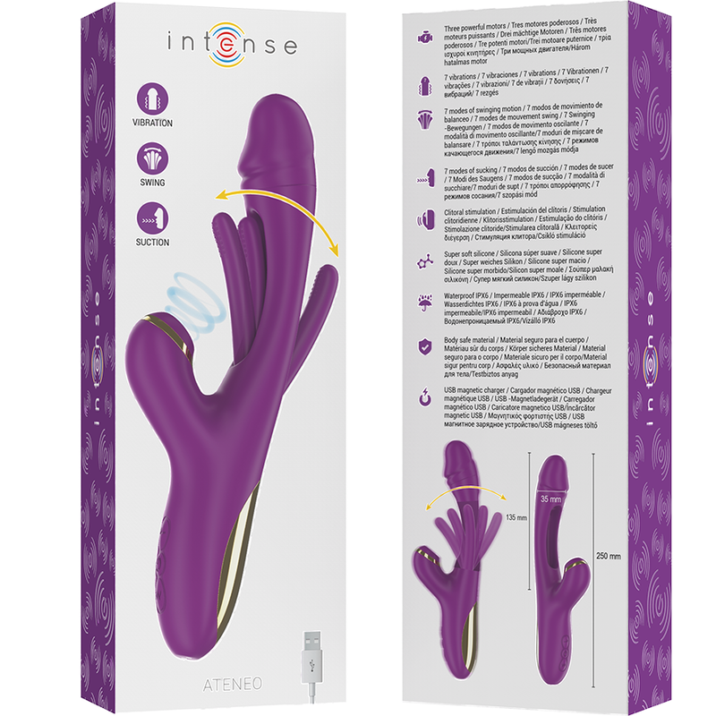 INTENSE - ATENEO RECHARGEABLE MULTIFUNCTION VIBRATOR WITH 7 VIBRATION SETTINGS, OSCILLATING TONGUE, AND SUCTION CUP (PURPLE)