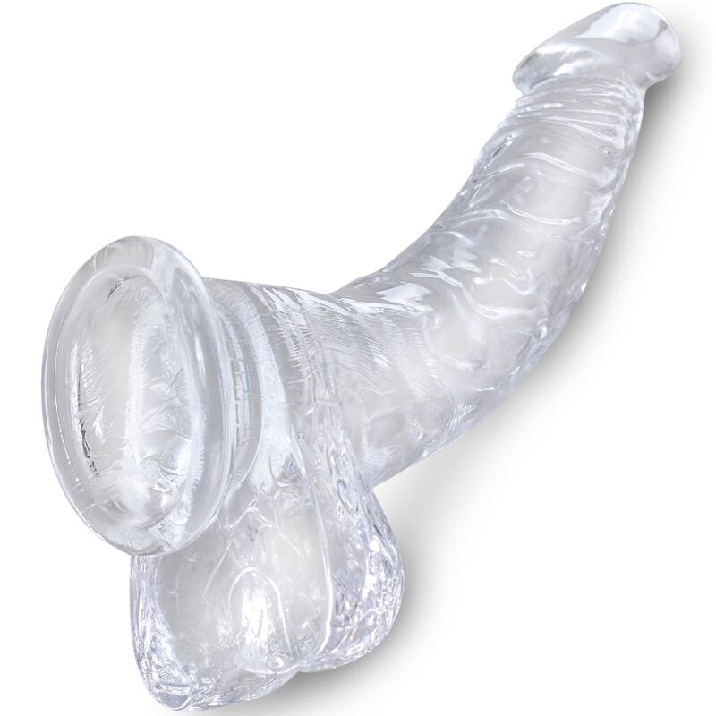 KING COCK - PÉNIS COURBÉ RÉALISTE AVEC TESTICULES 16,5 CM TRANSPARENT