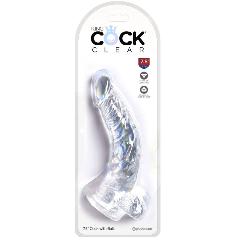 KING COCK - PÉNIS COURBÉ RÉALISTE AVEC TESTICULES 16,5 CM TRANSPARENT