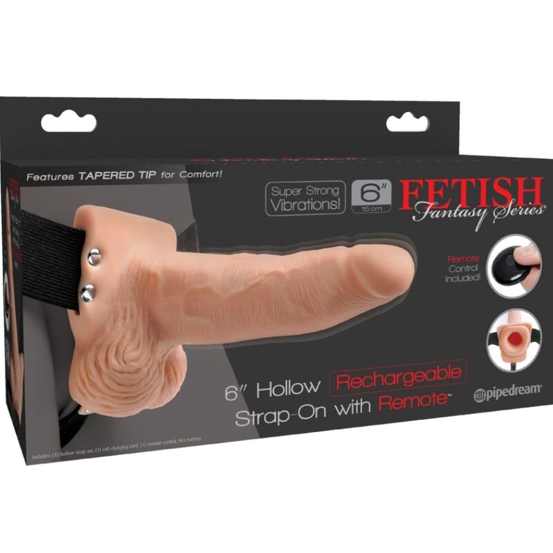 SÉRIE FETISH FANTASY - HARNAIS RÉGLABLE TÉLÉCOMMANDE PÉNIS RÉALISTE AVEC TESTICULES RECHARGEABLE ET VIBRANT 15 CM