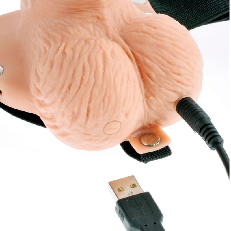 SÉRIE FETISH FANTASY - HARNAIS RÉGLABLE TÉLÉCOMMANDE PÉNIS RÉALISTE AVEC TESTICULES RECHARGEABLE ET VIBRANT 15 CM