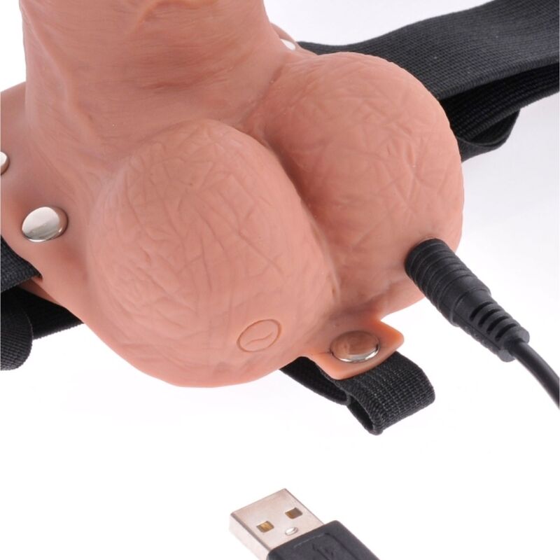 SÉRIE FETISH FANTASY - HARNAIS RÉALISTE PÉNIS AVEC TESTICULES RECHARGEABLE ET VIBRANT 17,8 CM