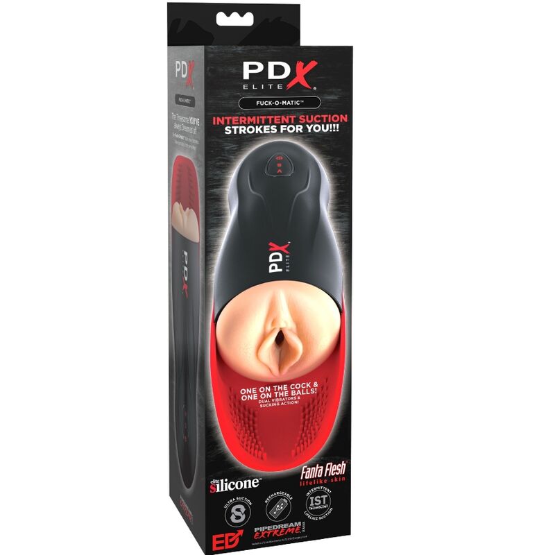PDX ELITE - MASTURBATEUR STROKER FUCK-O-MATIC VAGIN DOUBLE VIBRATION PÉNIS ET TESTICULES