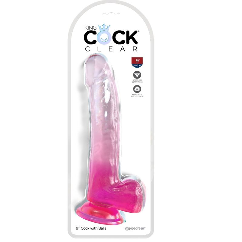 KING COCK - GODEMICHET TRANSPARENT AVEC TESTICULES 20.3 CM ROSE