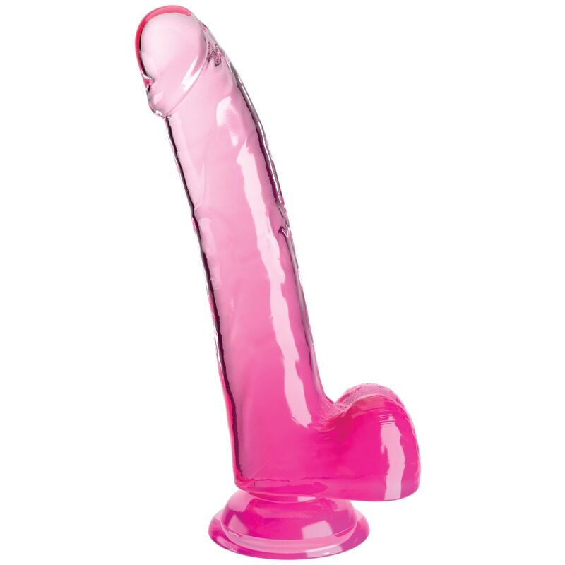 KING COCK - GODEMICHET TRANSPARENT AVEC TESTICULES 20.3 CM ROSE