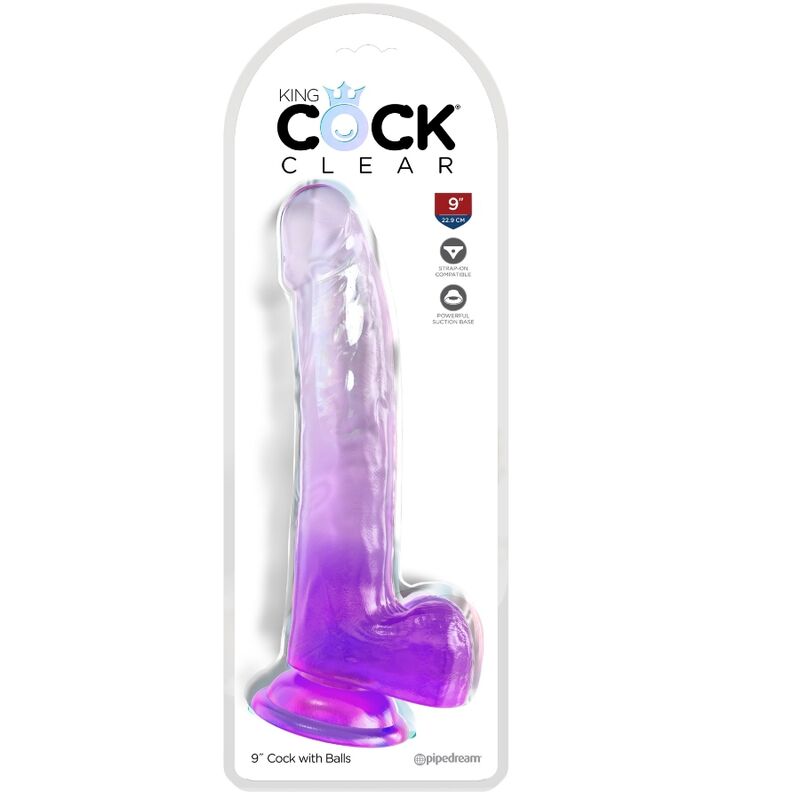 KING COCK - GODEMICHET TRANSPARENT AVEC TESTICULES 20,3 CM VIOLET