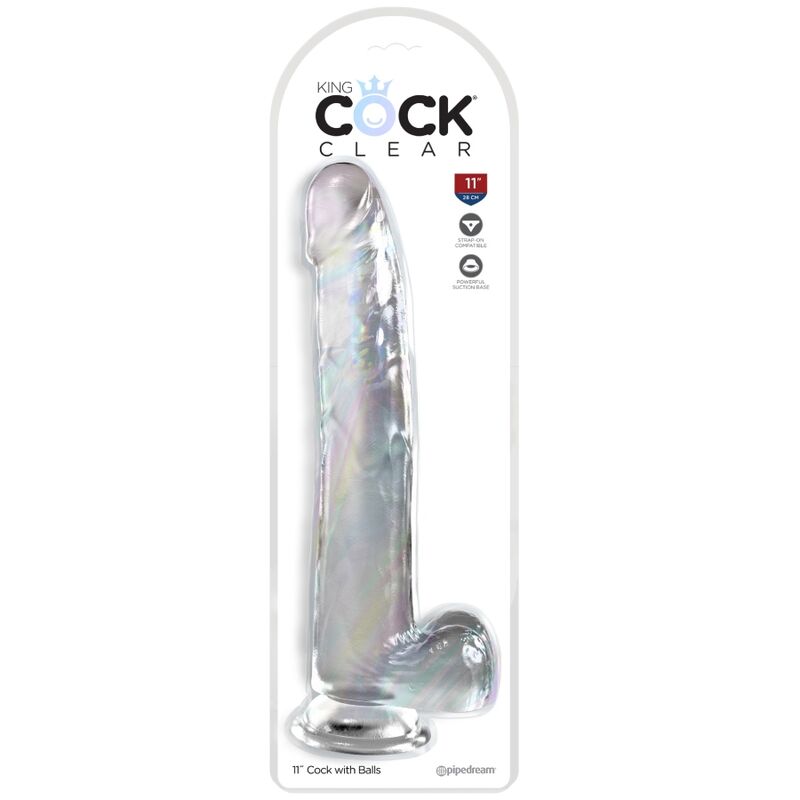 KING COCK - GODEMICHET TRANSPARENT AVEC TESTICULES 24.8 CM TRANSPARENT