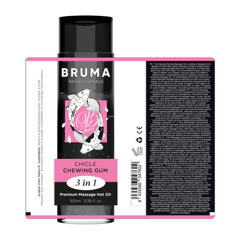 BRUMA - HUILE DE MASSAGE PREMIUM EFFET CHAUD SAVEUR CHEWING-GUM 3 EN 1 - 100 ML