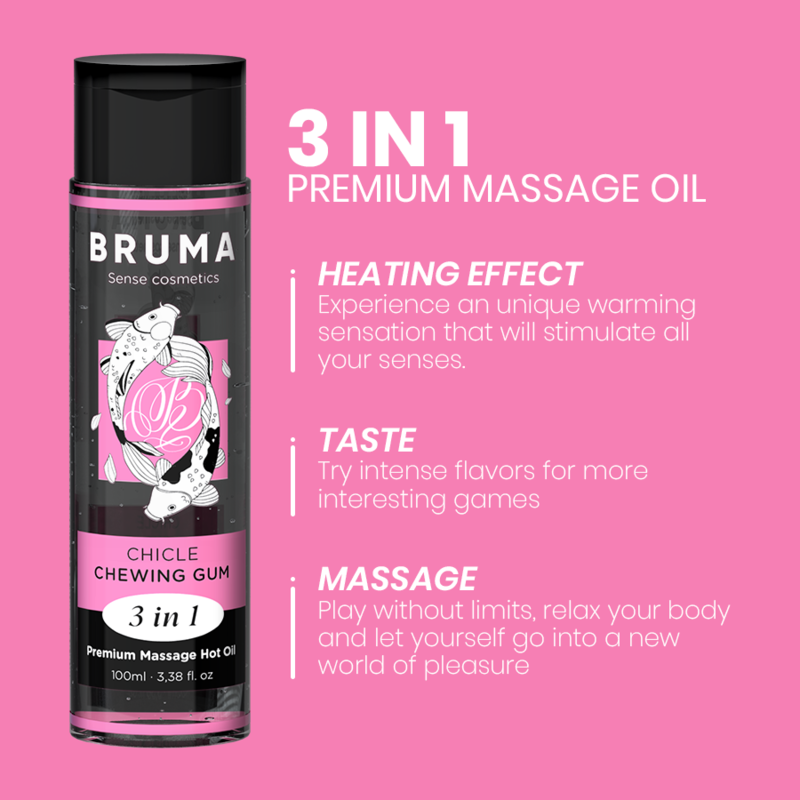 BRUMA - HUILE DE MASSAGE PREMIUM EFFET CHAUD SAVEUR CHEWING-GUM 3 EN 1 - 100 ML