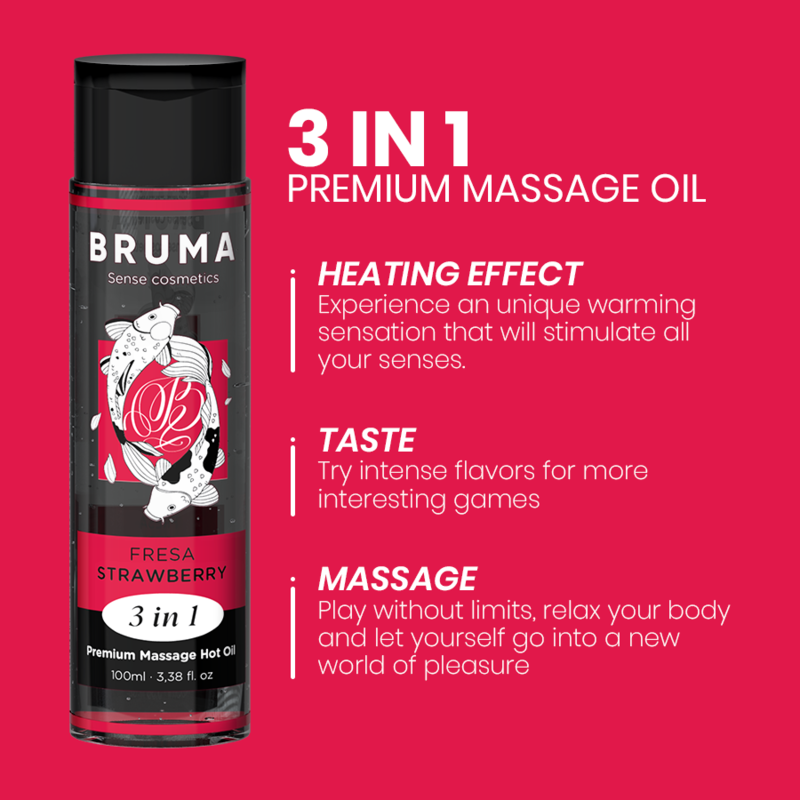 BRUMA - HUILE DE MASSAGE PREMIUM EFFET CHAUD SAVEUR FRAISE 3 EN 1 - 100 ML