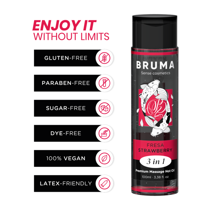 BRUMA - HUILE DE MASSAGE PREMIUM EFFET CHAUD SAVEUR FRAISE 3 EN 1 - 100 ML