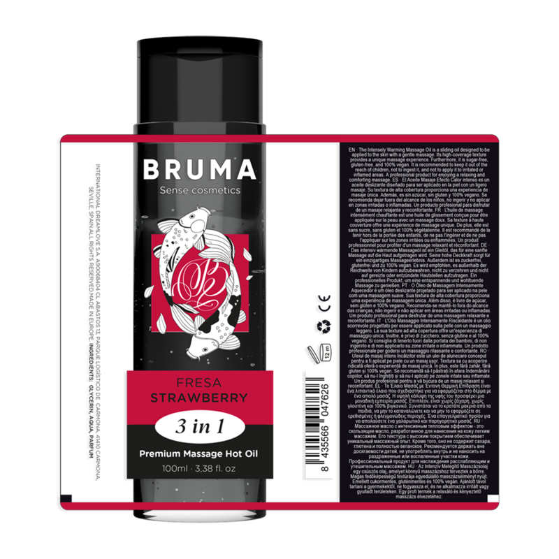 BRUMA - HUILE DE MASSAGE PREMIUM EFFET CHAUD SAVEUR FRAISE 3 EN 1 - 100 ML