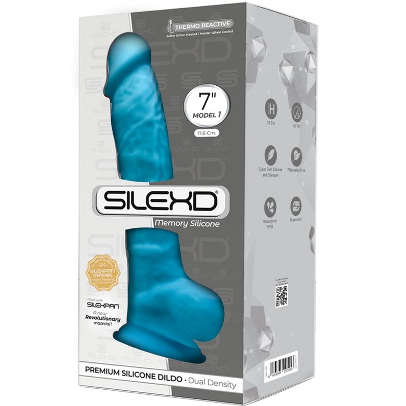 SILEXD - MODÈLE 1 PÉNIS RÉALISTE SILICONE PREMIUM SILEXPAN BLEU 17.5 CM