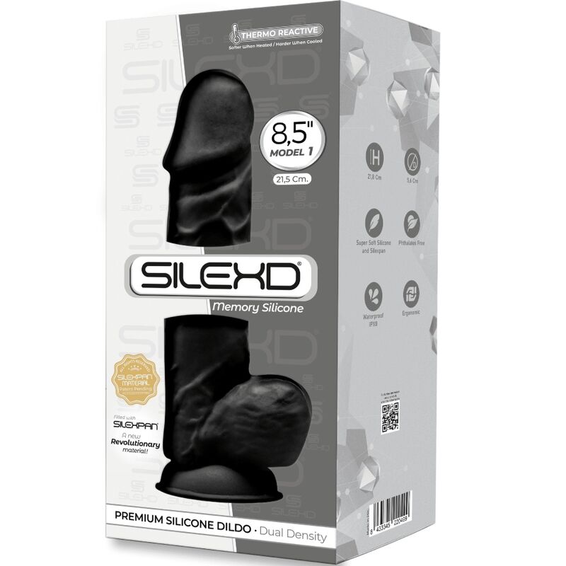 SILEXD - MODÈLE 1 PÉNIS RÉALISTE SILICONE PREMIUM SILEXPAN NOIR 21.5 CM
