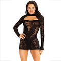 LEG AVENUE - MINI ROBE EN DENTELLE À MANCHES LONGUES NOIRE