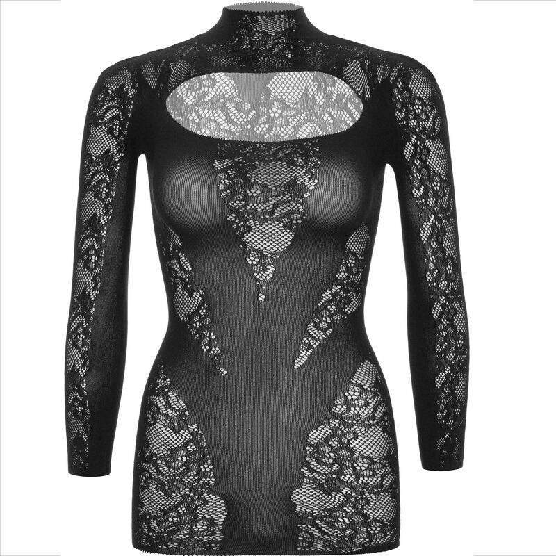 LEG AVENUE - MINI ROBE EN DENTELLE À MANCHES LONGUES NOIRE