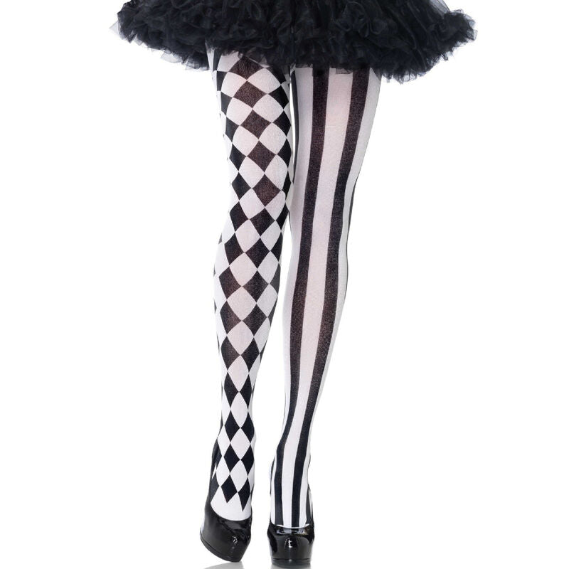 LEG AVENUE - BAS HARLEQUIN NOIR/BLANC