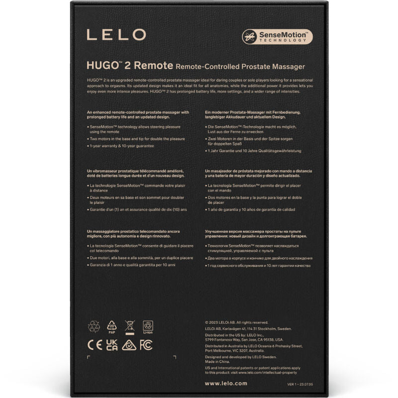 LELO - HUGO 2 MASSEUR DE PROSTATE TÉLÉCOMMANDE NOIR