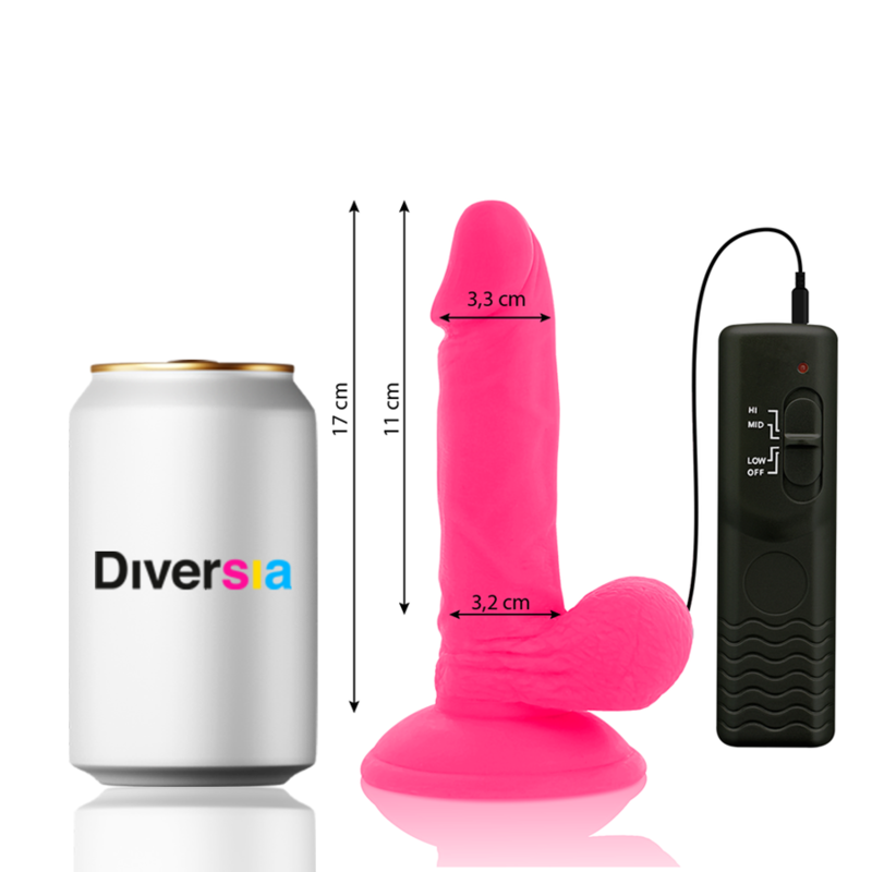 DIVERSIA - GODEMICHET RÉALISTE FLEXIBLE AVEC VIBRATION ROSE 17 CM -O- 3.3 CM