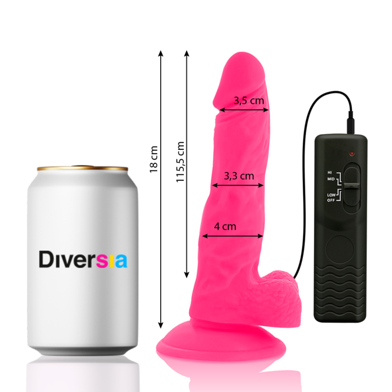 DIVERSIA - GODEMICHET RÉALISTE SOUPLE AVEC VIBRATION ROSE 18 CM -O- 4 CM