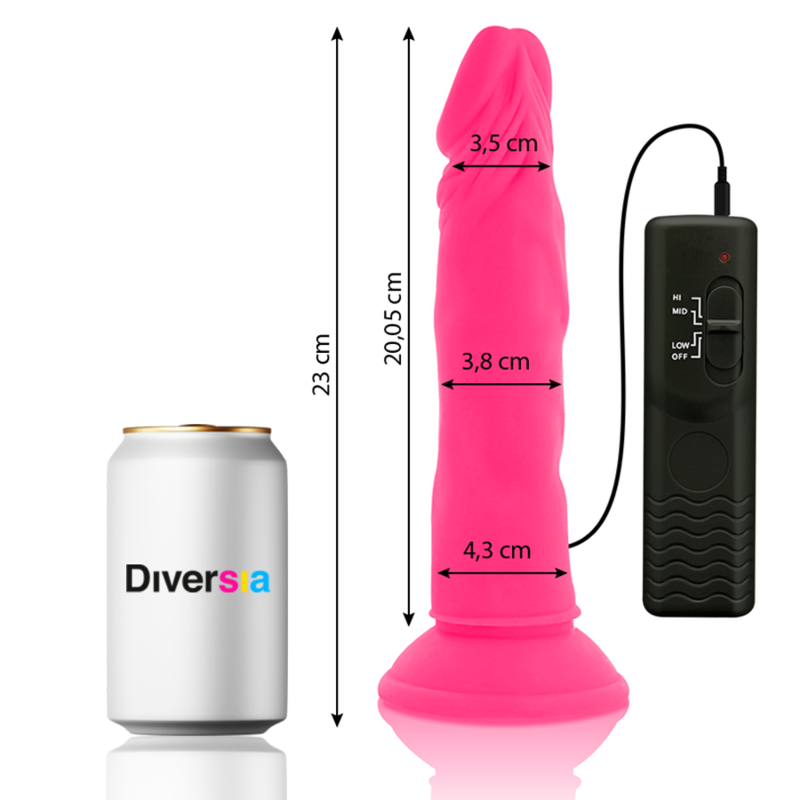 DIVERSIA - GODEMICHET RÉALISTE SOUPLE AVEC VIBRATION ROSE 23 CM -O- 4.3 CM