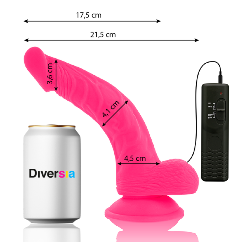 DIVERSIA - Realistic Flexible Vibrating Pink Dildo 21.5 cm - or 4.5 cm