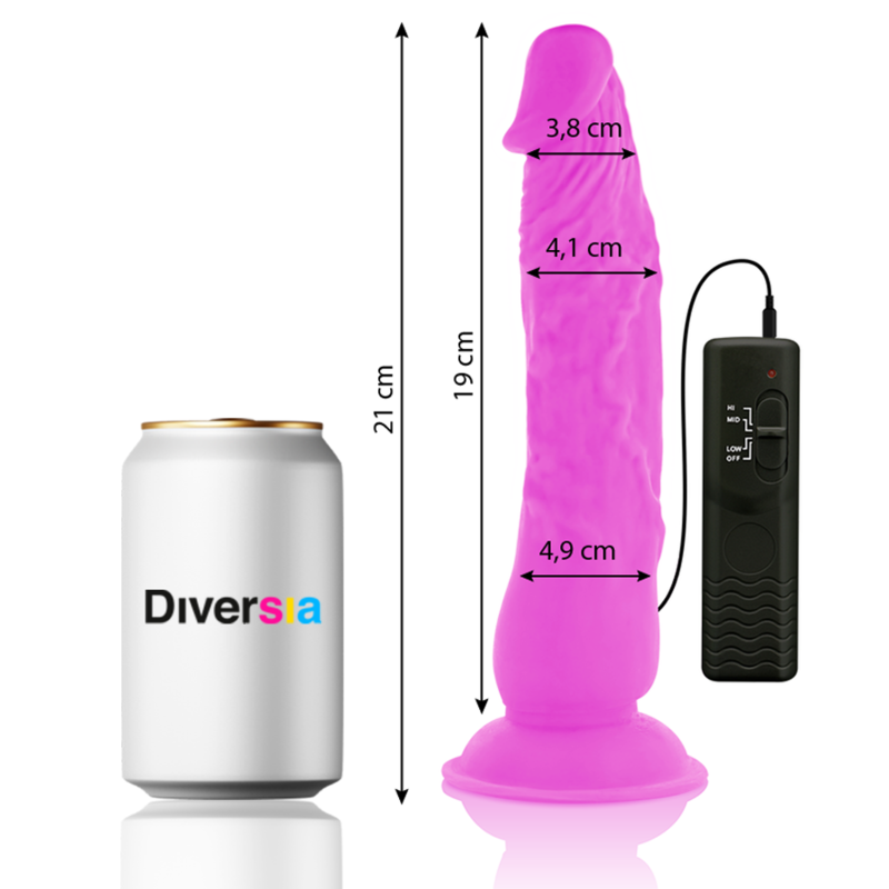 DIVERSIA - REALISTIC FLEXIBLE VIBRATING DILDO, LILAC, 21 CM - OR - 4.9 CM