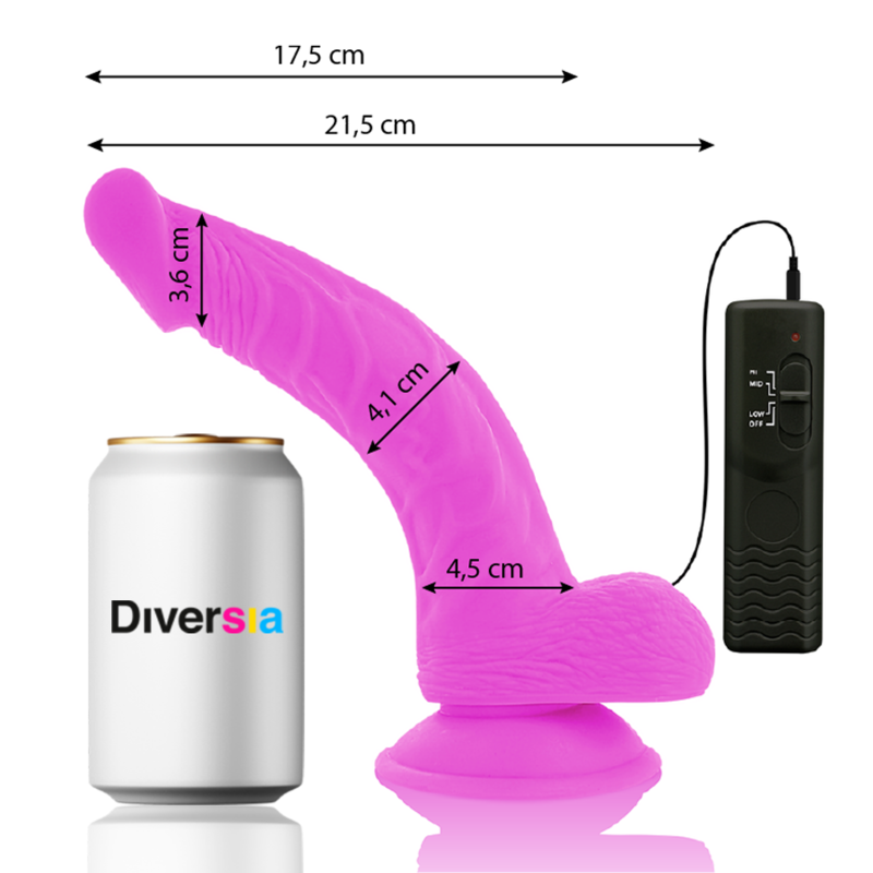 DIVERSIA - REALISTIC FLEXIBLE VIBRATING DILDO, LILAC, 21.5 CM - OR - 4.5 CM