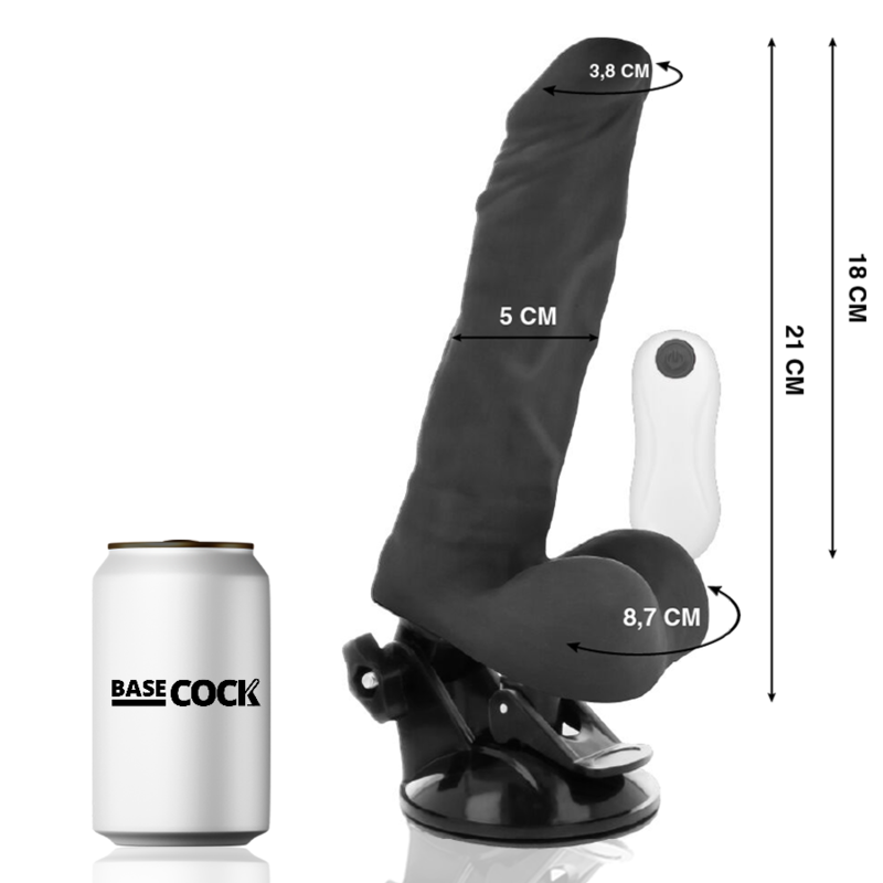 BASECOCK - ARTICULABLE REALISTIC VIBRATOR REMOTE CONTROL BLACK 21 CM -OR- 5 CM