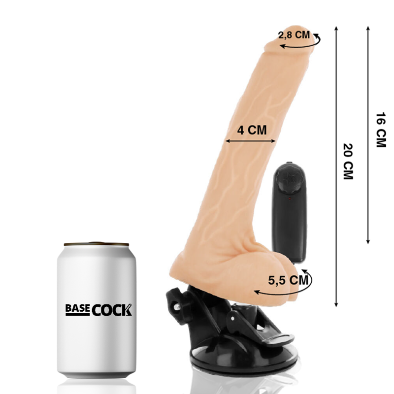 BASECOCK - VIBRATEUR RÉALISTE TÉLÉCOMMANDÉ NATUREL AVEC TESTICULES 20 CM -O- 4 CM