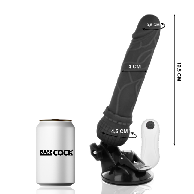 BASECOCK - VIBRATEUR RÉALISTE TÉLÉCOMMANDE NOIR 19,5 CM -O- 4 CM