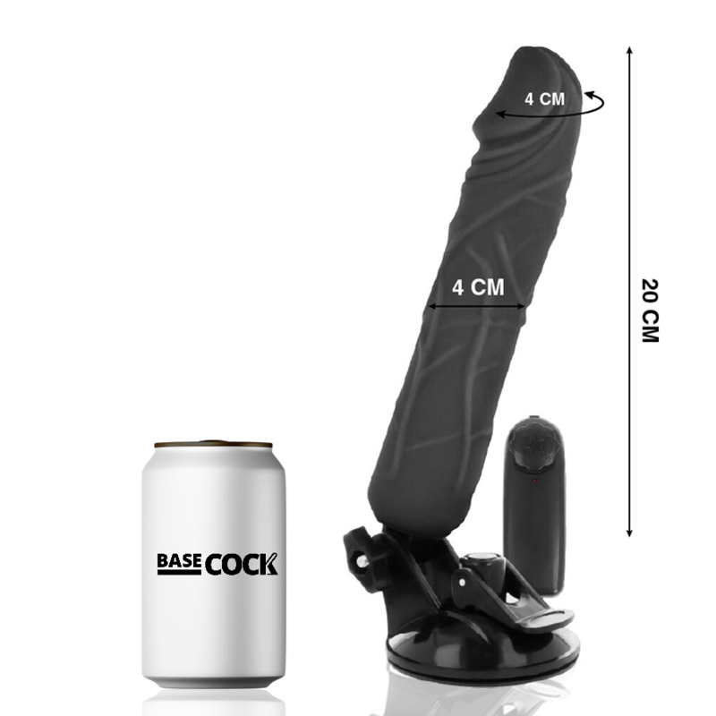 BASECOCK - VIBROMASSEUR RÉALISTE TÉLÉCOMMANDE NOIR 20 CM -O- 4 CM