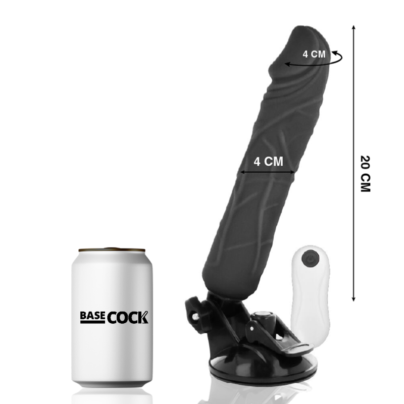 BASECOCK - VIBROMASSEUR RÉALISTE TÉLÉCOMMANDE NOIR 20 CM -O- 4 CM
