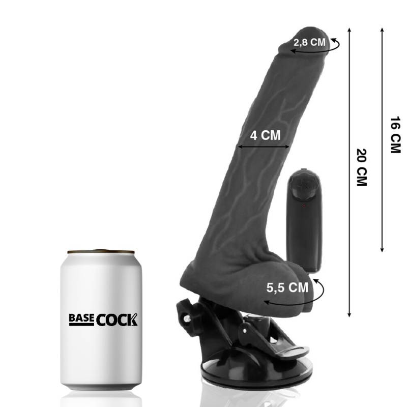 BASECOCK - BLACK REMOTE CONTROL REALISTIC VIBRATOR WITH TESTICLES 20 CM -OR- 4 CM