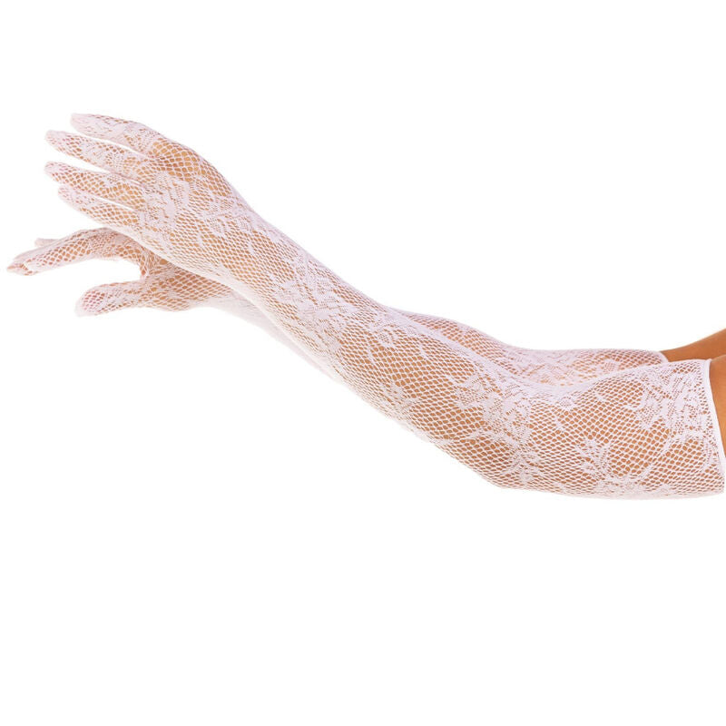 LEG AVENUE - WHITE FLORAL RED GLOVES