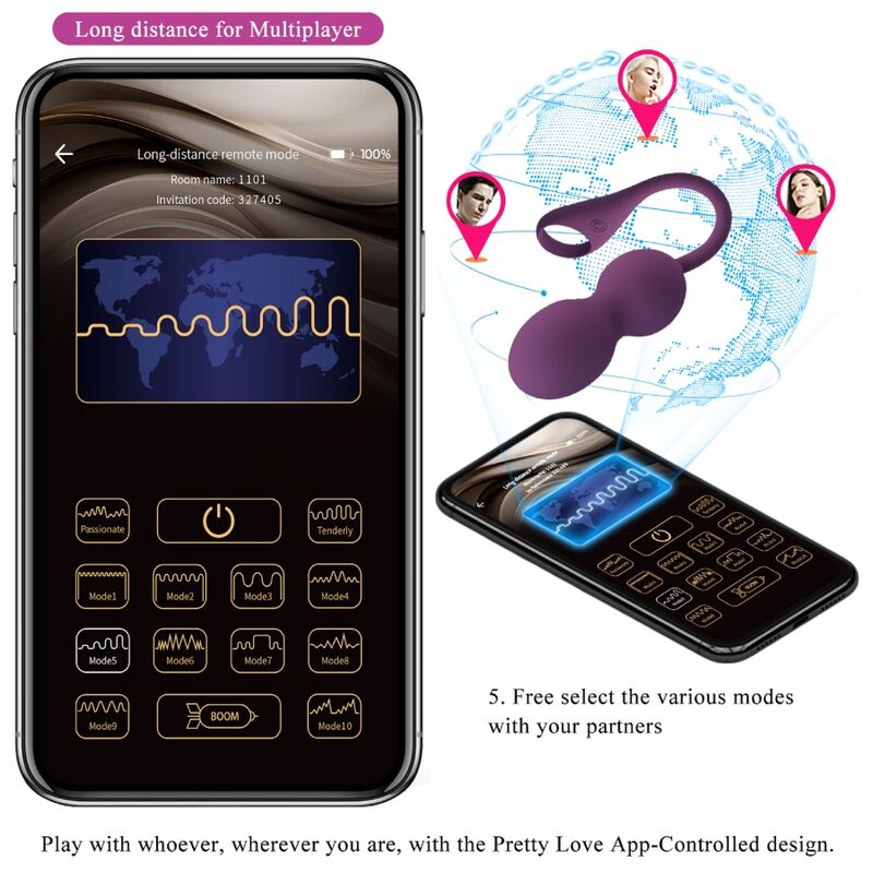 PRETTY LOVE - ELVIRA BOULES DE GINNASTIQUE VAGINALE CONTRÔLE À DISTANCE APPLICATION VIOLET