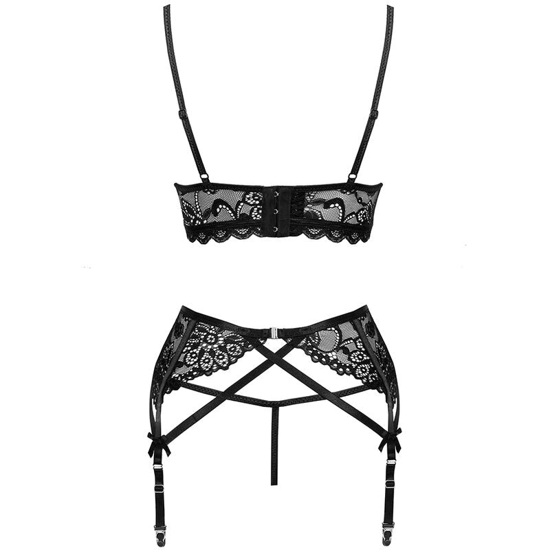 LIVCO CORSETTI FASHION - MORIDAM LC 90552 BRA + GARTER BELT + BLACK PANTY L/XL