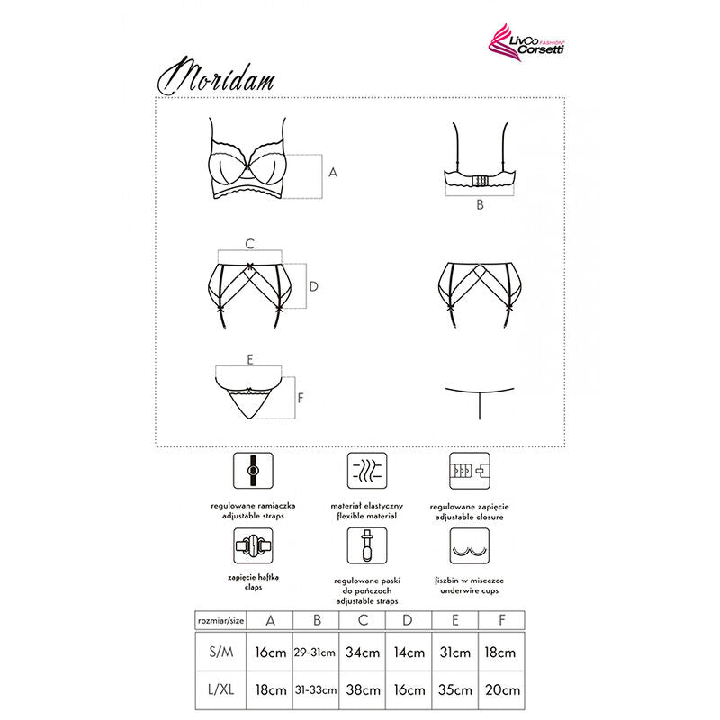 LIVCO CORSETTI FASHION - MORIDAM LC 90552 BRA + GARTER BELT + BLACK PANTY L/XL