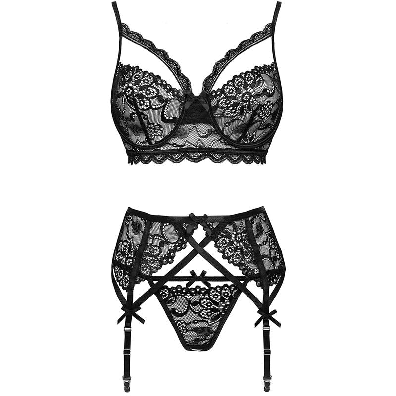 LIVCO CORSETTI FASHION - MORIDAM LC 90552 BRA + GARTER BELT + BLACK PANTY L/XL