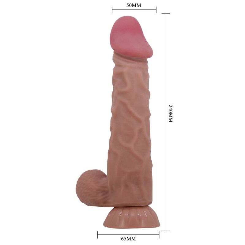 PRETTY LOVE - SÉRIE SLIDING SKIN GODEMICHET RÉALISTE AVEC VENTOUSE PEAU GLISSANTE BRUN 24 CM