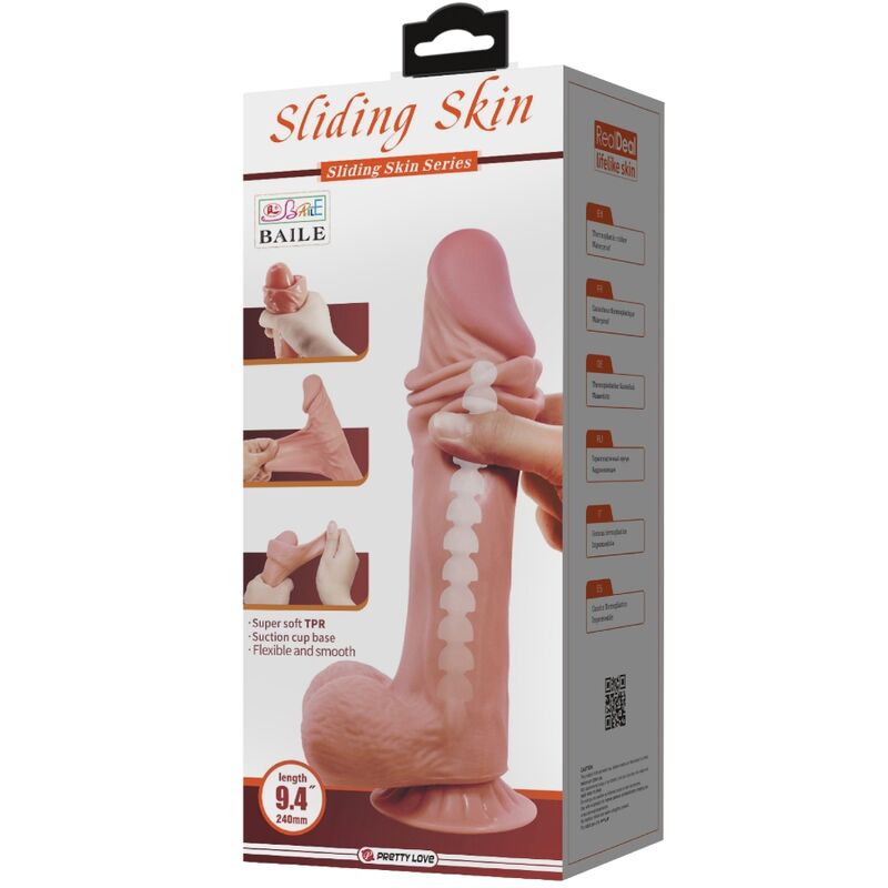 PRETTY LOVE - SÉRIE SLIDING SKIN GODEMICHET RÉALISTE AVEC VENTOUSE PEAU GLISSANTE BRUN 24 CM