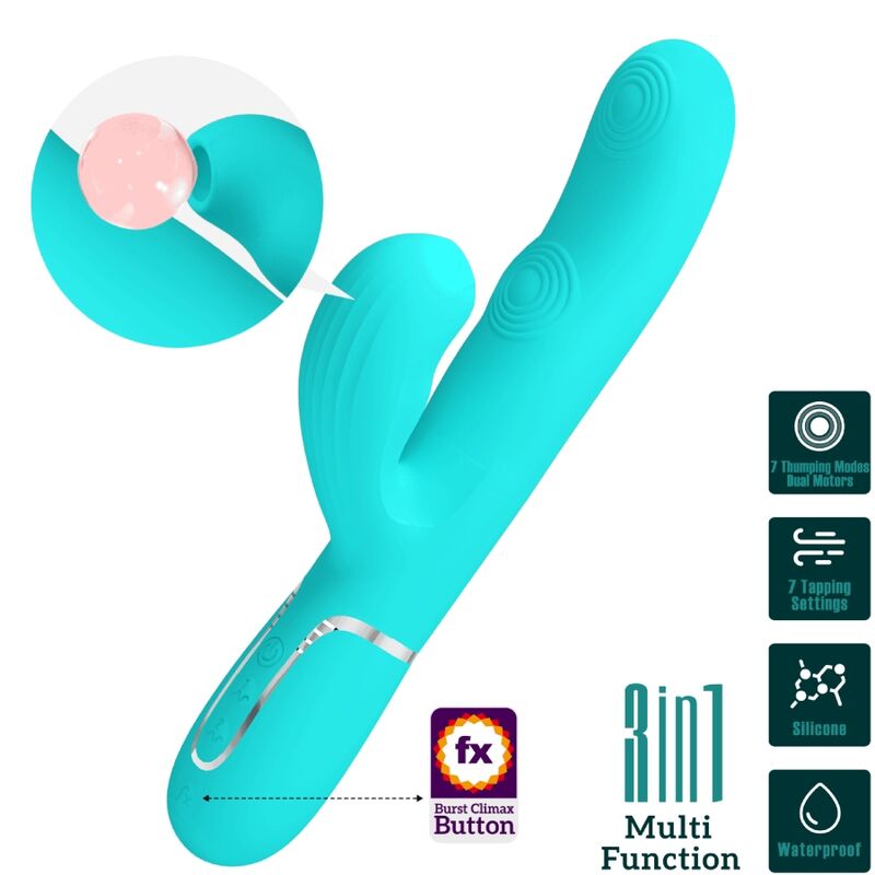 PRETTY LOVE - PERLITA VIBRATEUR POINT G 3 EN 1 MULTIFONCTION VERT D'EAU