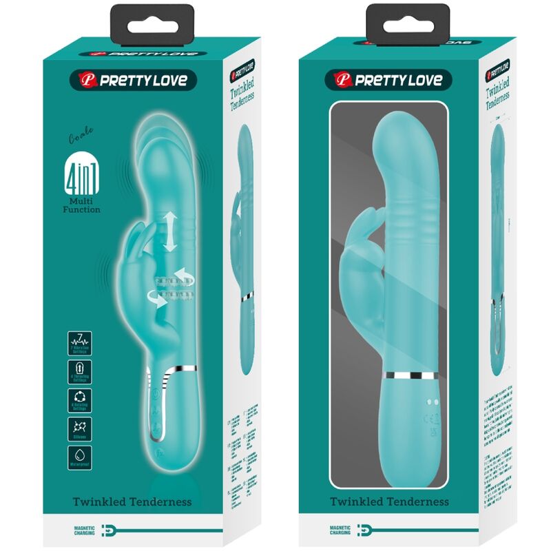 PRETTY LOVE - VIBRATEUR COALE RABBIT PERLES VERT D'EAU