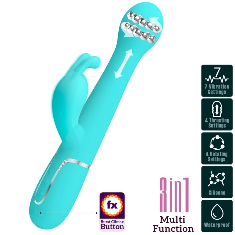 PRETTY LOVE - DEJON RABBIT 3 IN 1 MULTIFUNCTION VIBRATOR AQUA GREEN