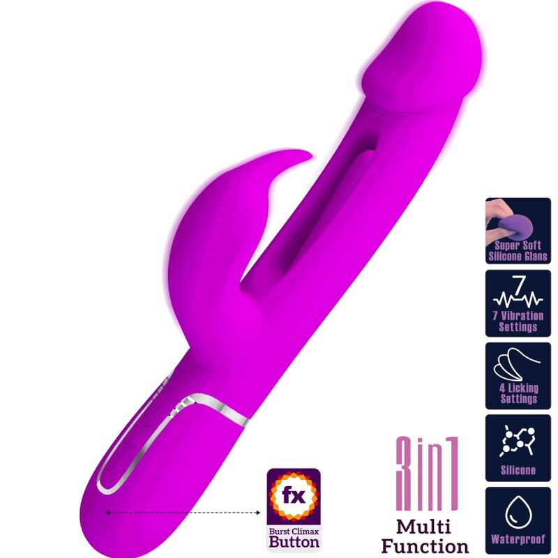 PRETTY LOVE - KAMPAS VIBREUR RABBIT 3 EN 1 MULTIFONCTION AVEC LANGUE FUCHSIA