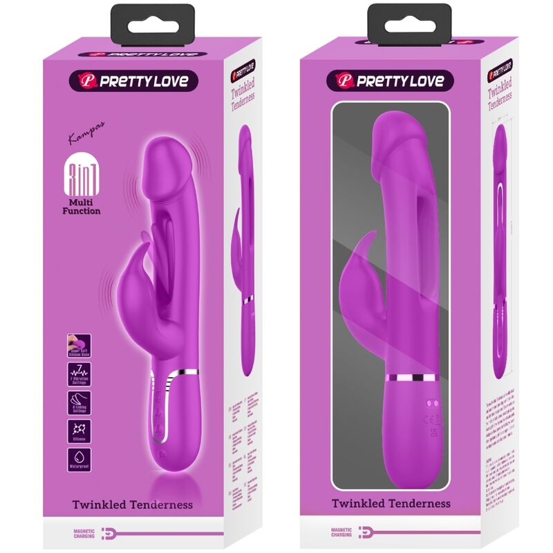 PRETTY LOVE - KAMPAS VIBREUR RABBIT 3 EN 1 MULTIFONCTION AVEC LANGUE FUCHSIA