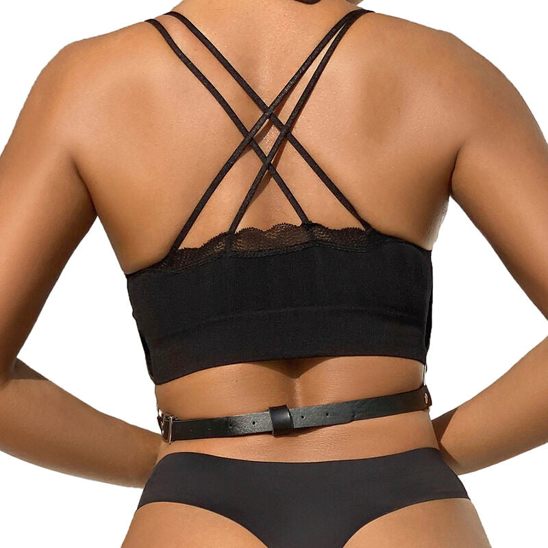 SUBBLIME - HARNAIS DE POITRINE CHAÎNES CUIR NOIR TAILLE UNIQUE