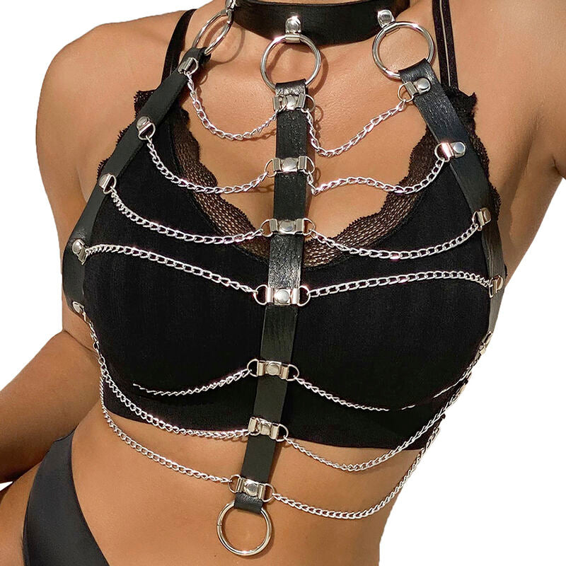 SUBBLIME - HARNAIS DE POITRINE CHAÎNES CUIR NOIR TAILLE UNIQUE
